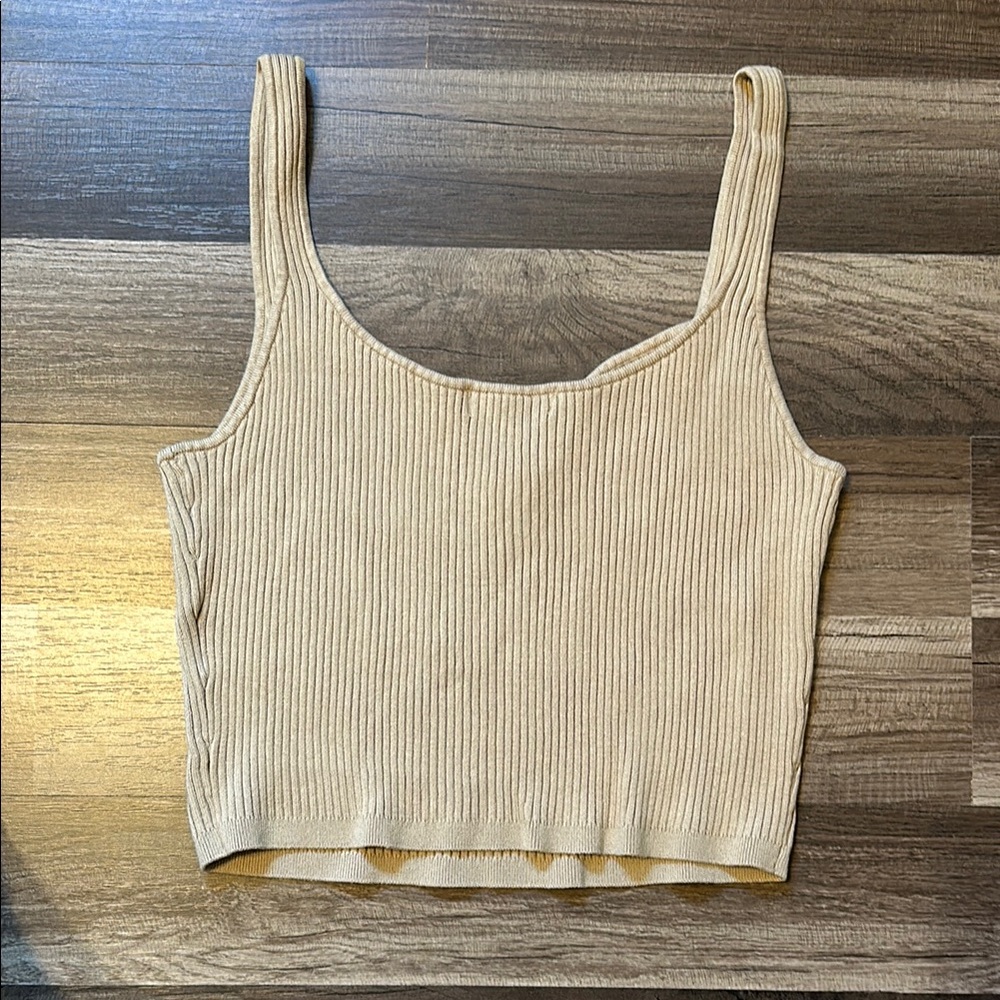 Beige Ribbed Knit Tank Top - Picture 3 of 3